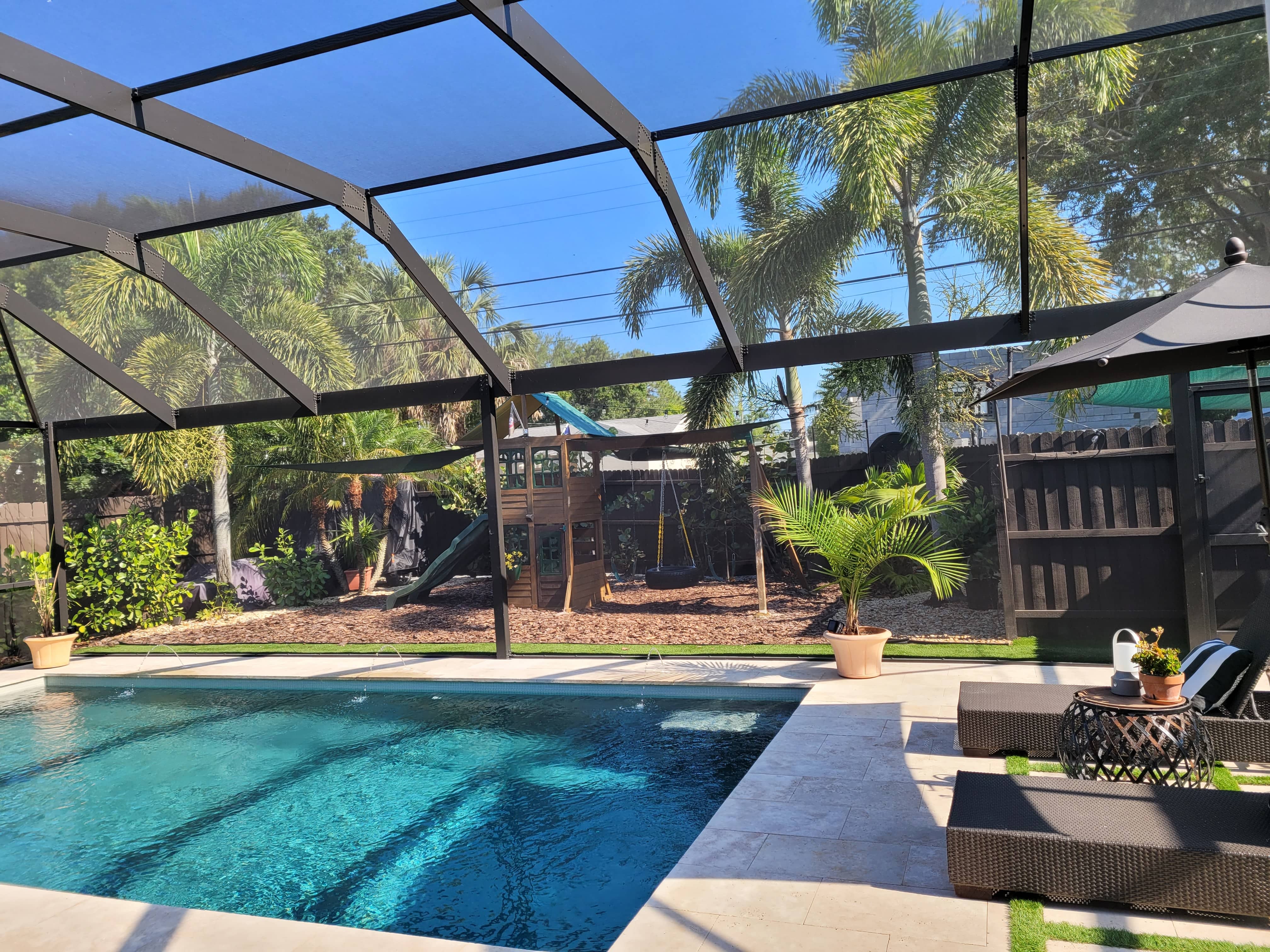 pool setup with chairs