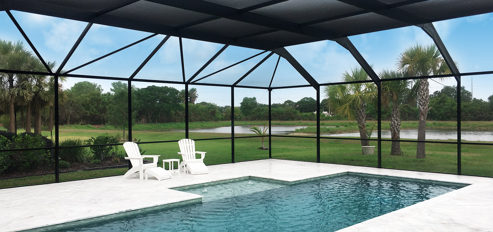 Pombos_Tampa-Bay-Florida-Screen-Enclosures_Banner_Pool-Enclosures Custom pool enclosure keeping water clean and bug-free in Tampa Bay Florida